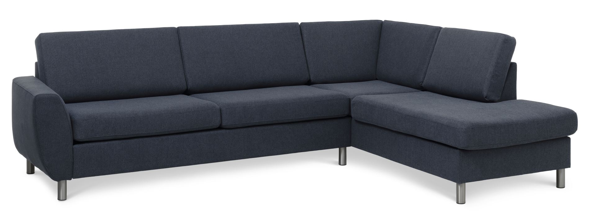 Wendy Set   Oe Right Sofa     Chaiselong Blå Polyester Stof Og Børstet Aluminium