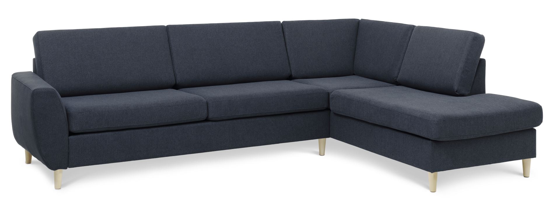 Wendy Set   Oe Right Sofa     Chaiselong Blå Polyester Stof Og Natur Træ