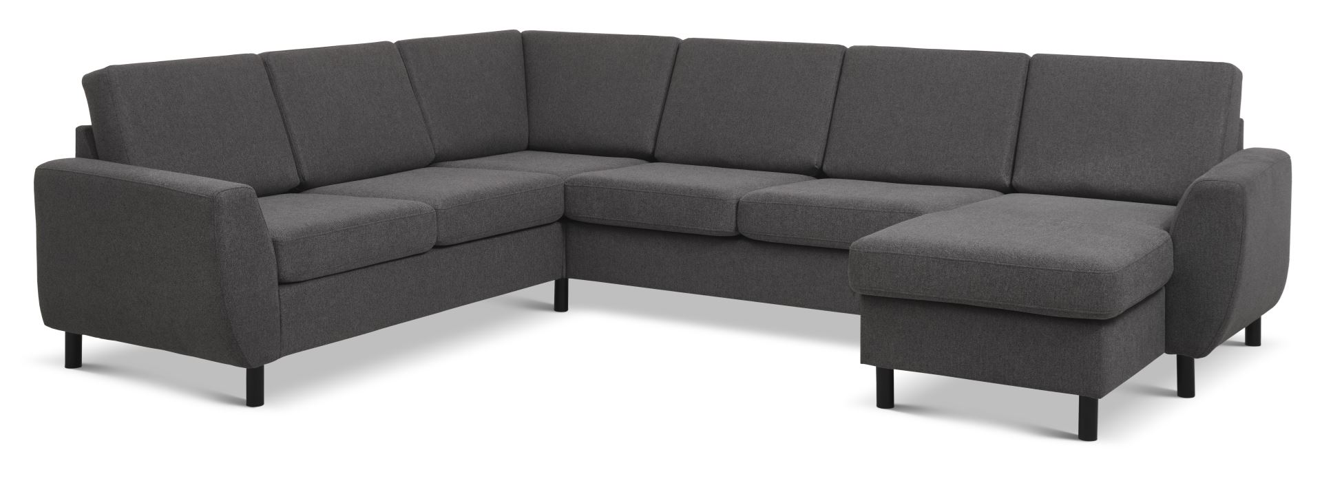Wendy Set     2c3d Sofa     Chaiselong Antracitgrå Polyester Stof Og Sort Træ