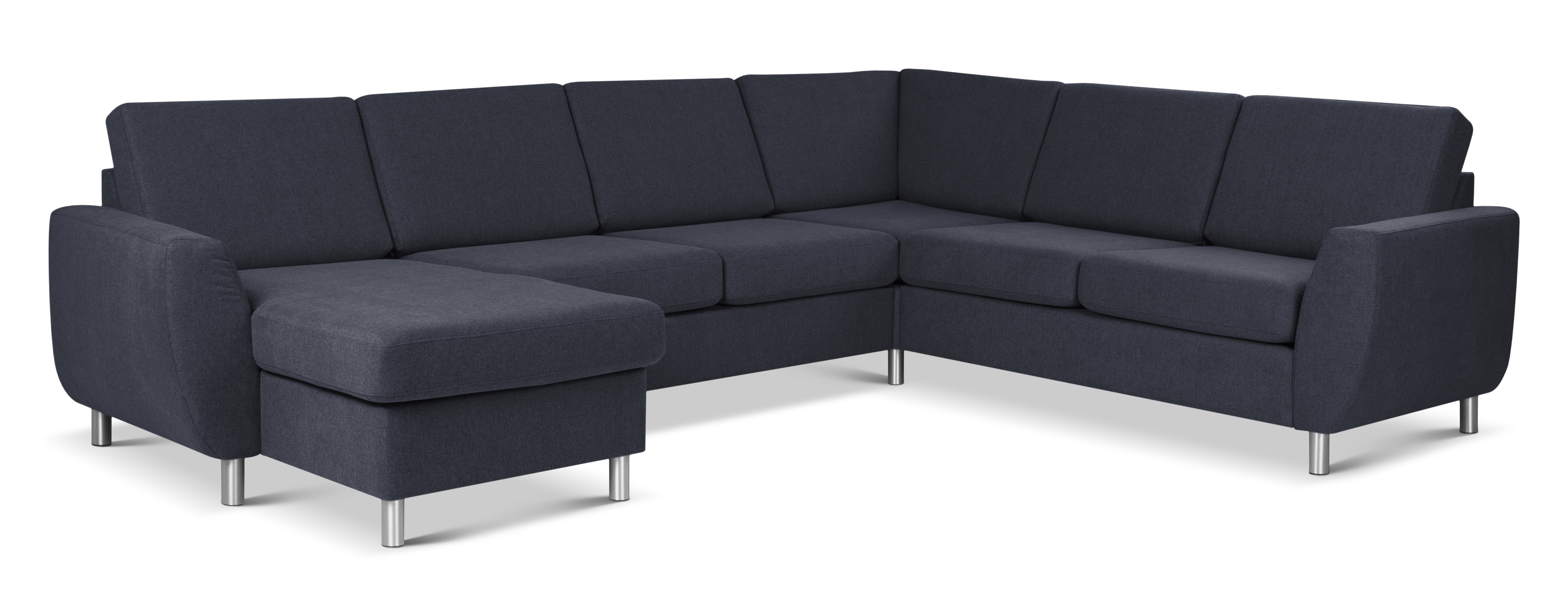 Wendy Set     2c3d Sofa     Chaiselong Blå Polyester Stof Og Børstet Aluminium
