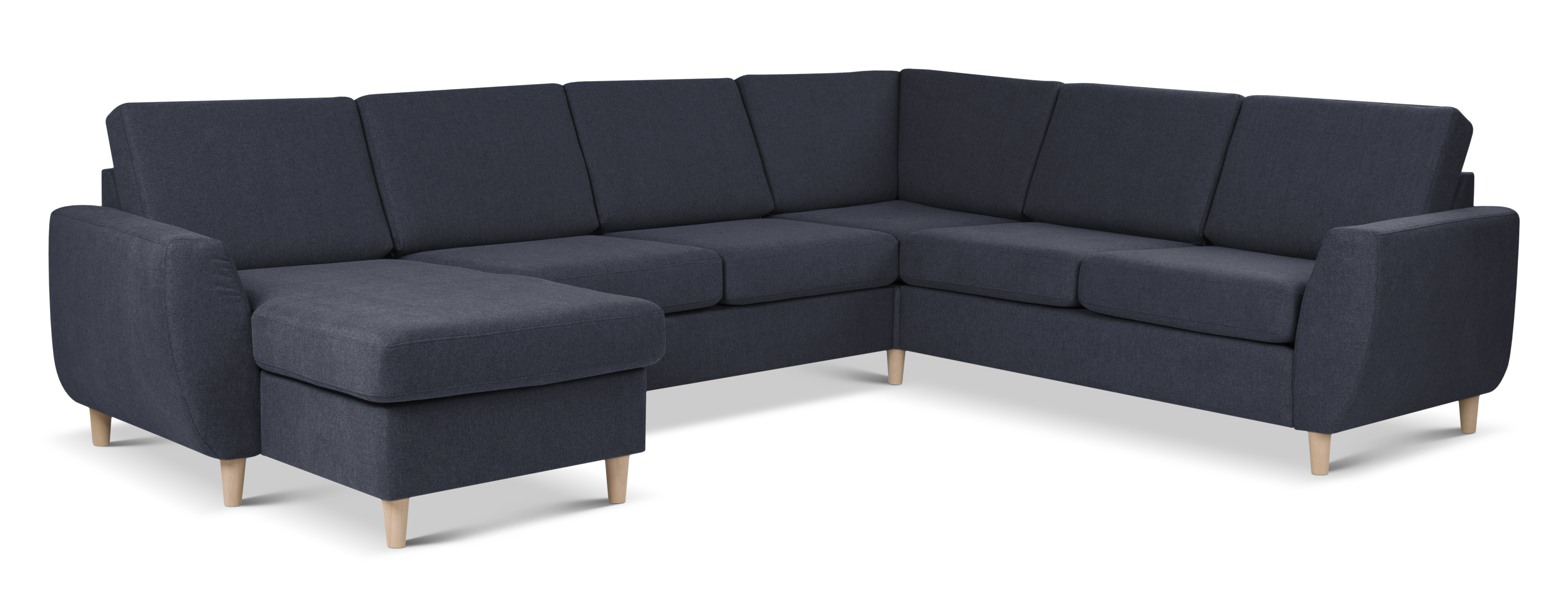 Wendy Set     2c3d Sofa     Chaiselong Blå Polyester Stof Og Natur Træ
