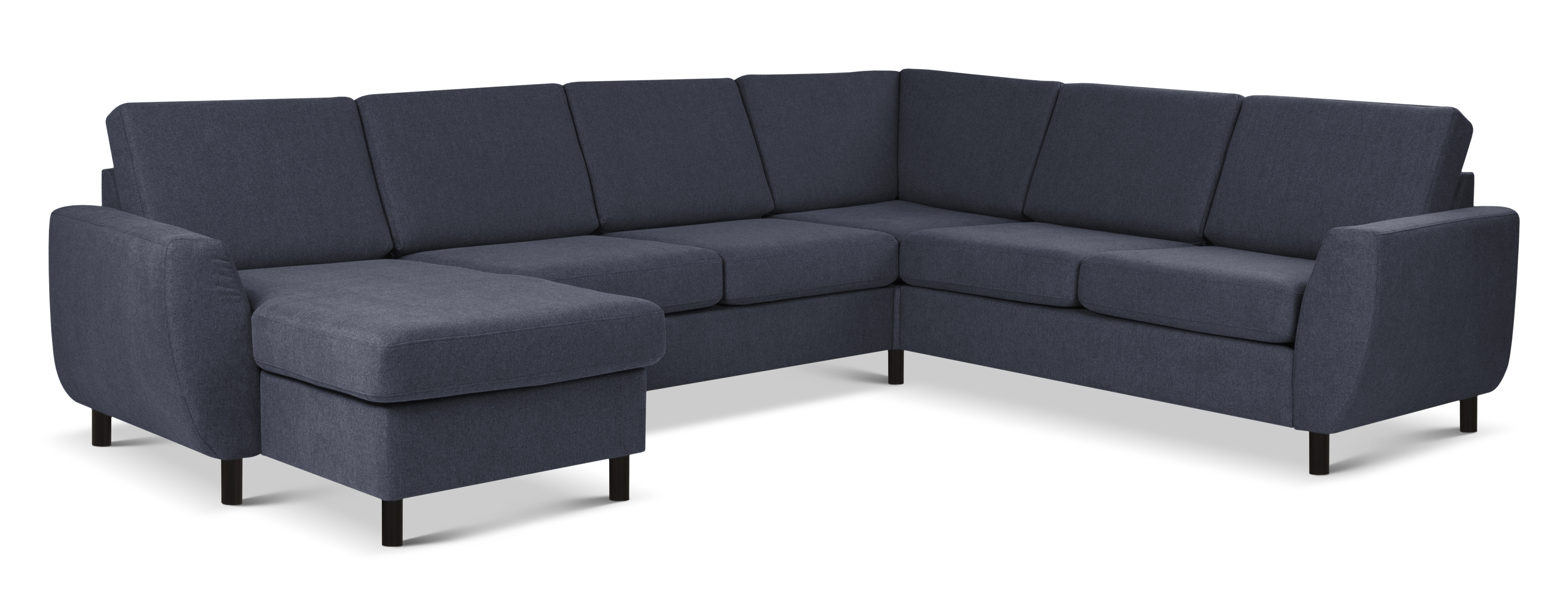Wendy Set     2c3d Sofa     Chaiselong Blå Polyester Stof Og Sort Træ