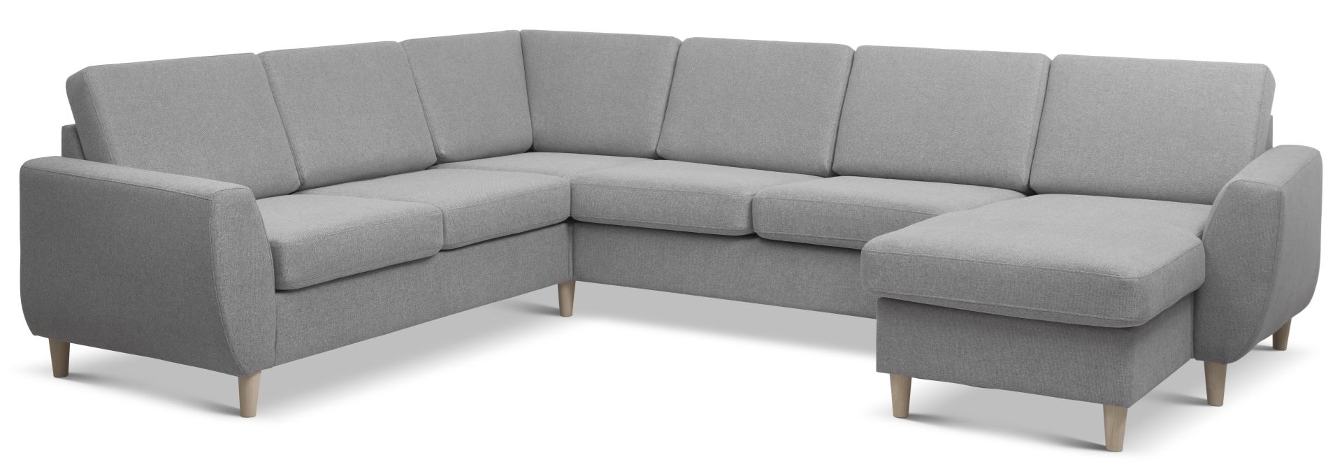 Wendy Set     2c3d Sofa     Chaiselong Grå Polyester Stof Og Natur Træ