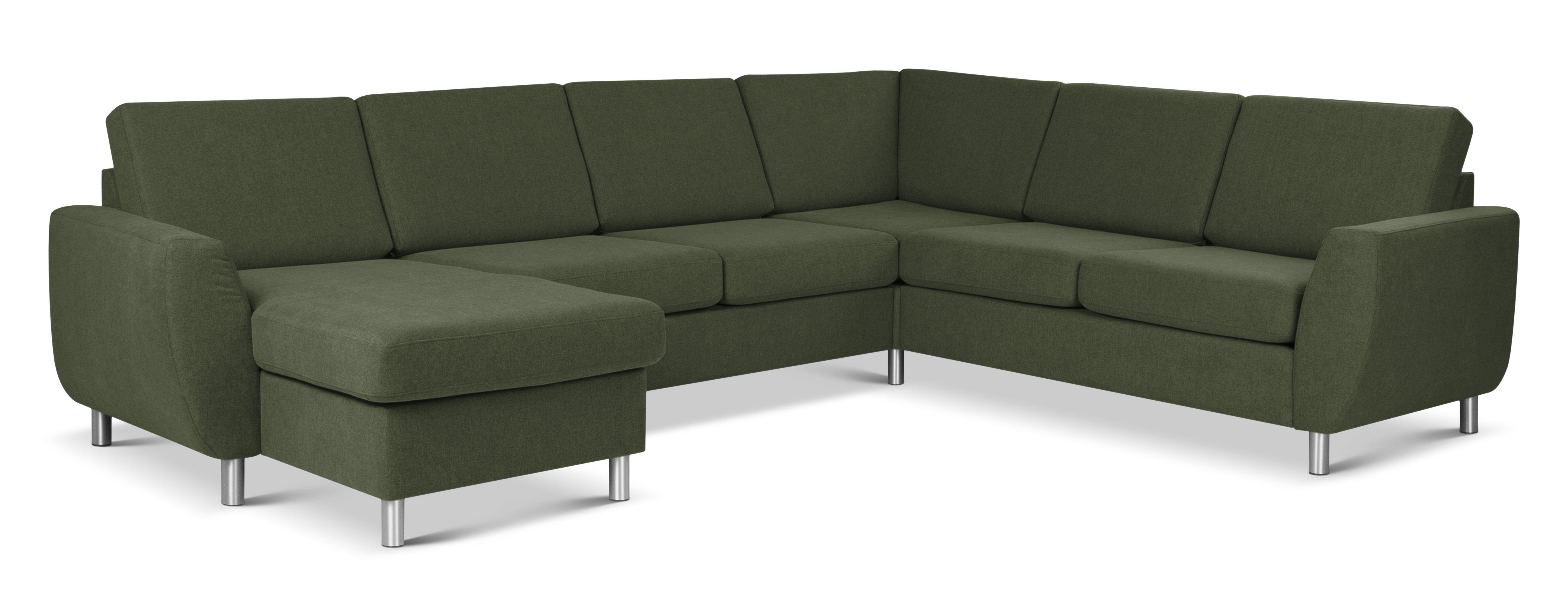 Wendy Set     2c3d Sofa     Chaiselong Vinter Mosgrøn Polyester Stof Og Børstet Aluminium