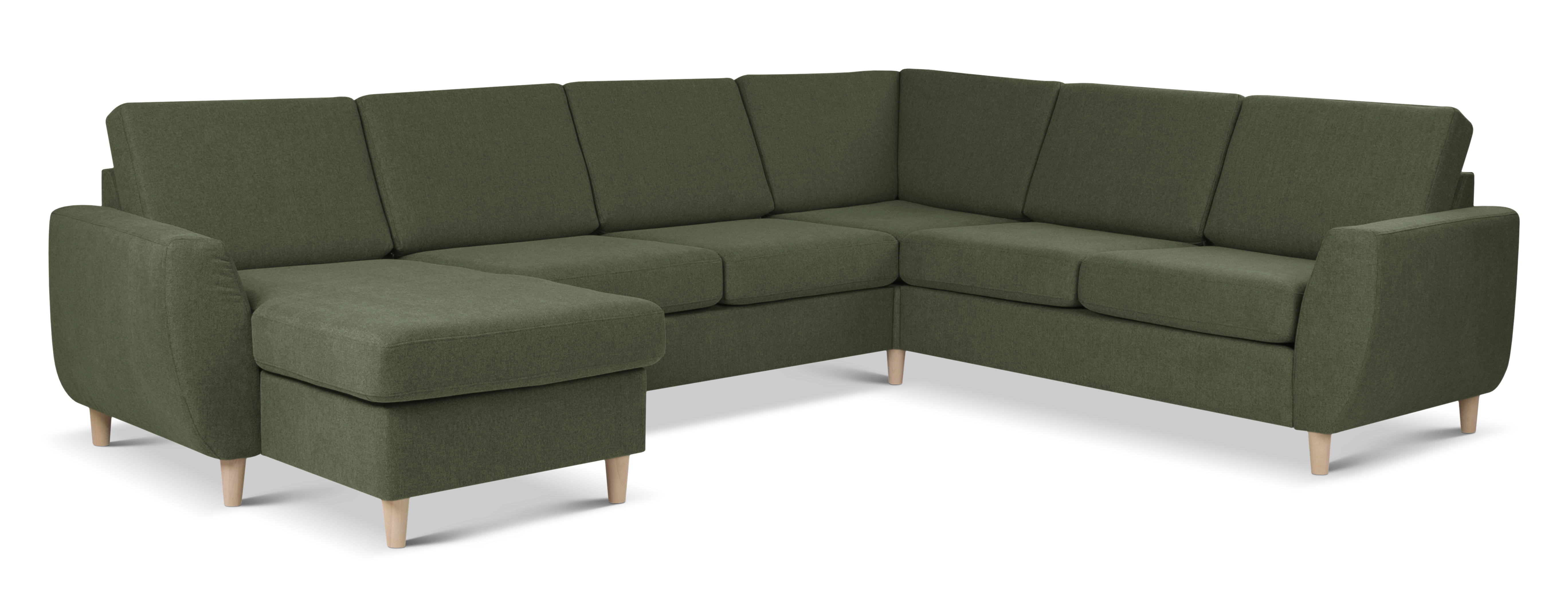 Wendy Set     2c3d Sofa     Chaiselong Vinter Mosgrøn Polyester Stof Og Natur Træ