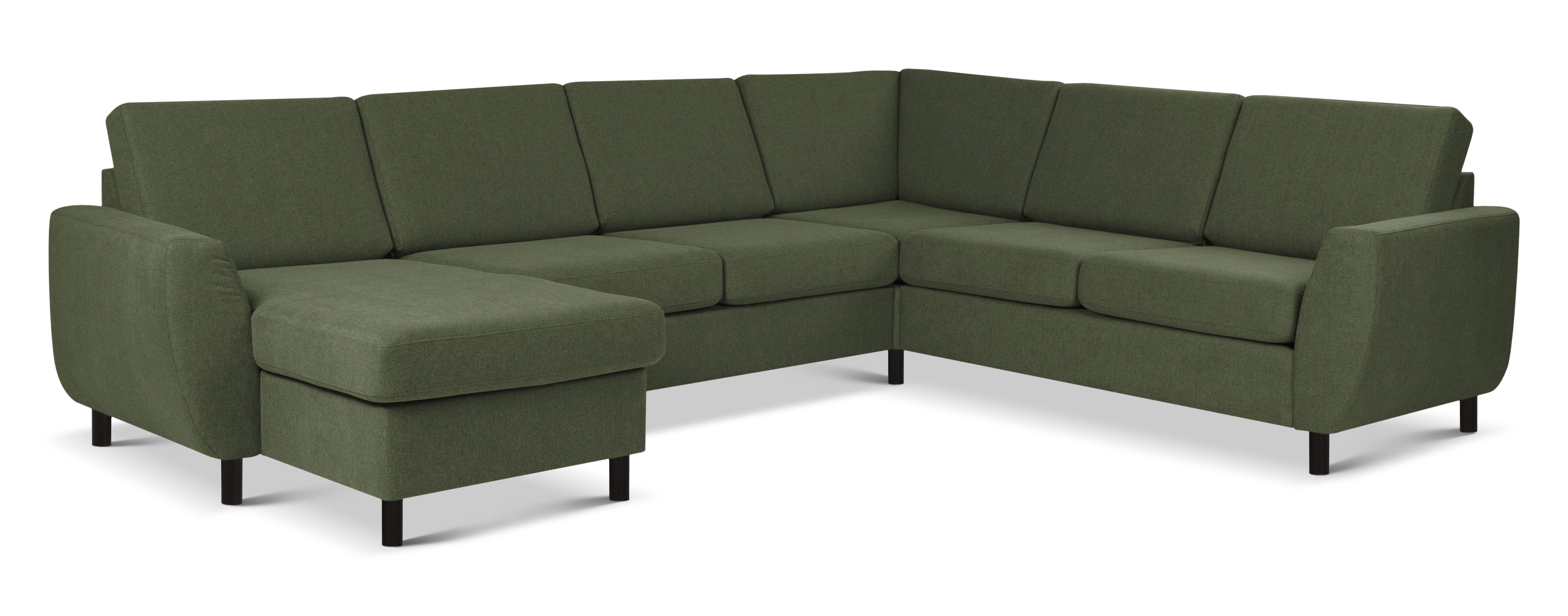 Wendy Set     2c3d Sofa     Chaiselong Vinter Mosgrøn Polyester Stof Og Sort Træ