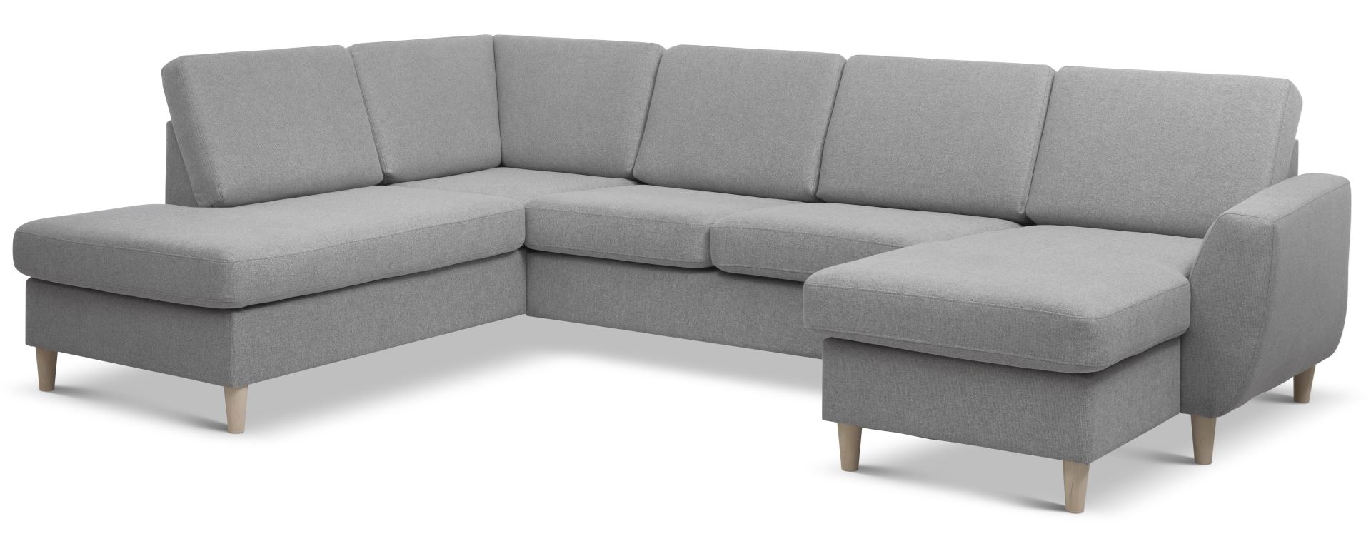 Wendy Set     Oe Left Sofa     Chaiselong Grå Polyester Stof Og Natur Træ