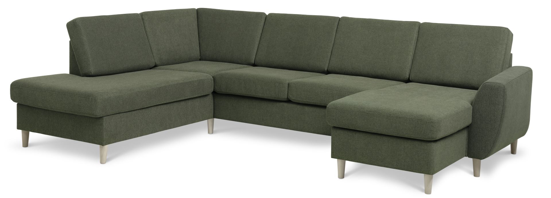 Wendy Set     Oe Left Sofa     Chaiselong Vinter Mosgrønt Polyester Stof Og Natur Træ