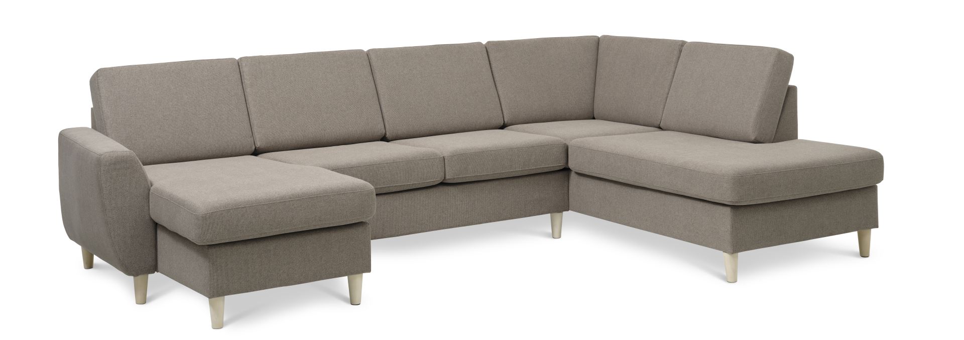 Wendy Set     Oe Right Sofa     Chaiselong Antelope Beige Polyester Stof Og Natur Træ