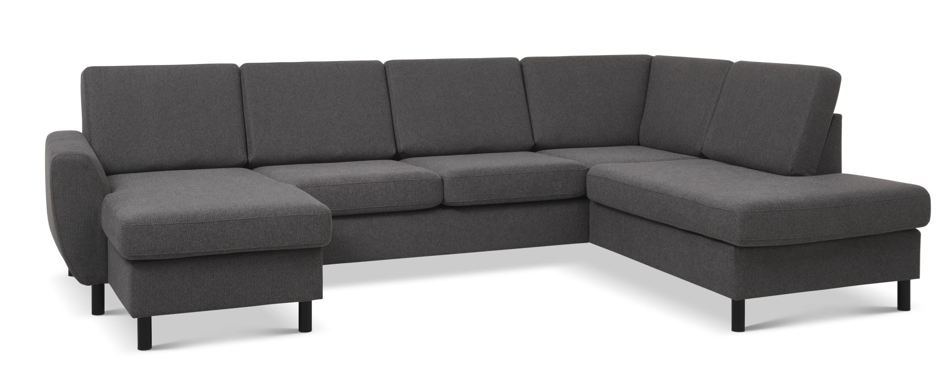 Wendy Set     Oe Right Sofa     Chaiselong Antracitgrå Polyester Stof Og Sort Træ