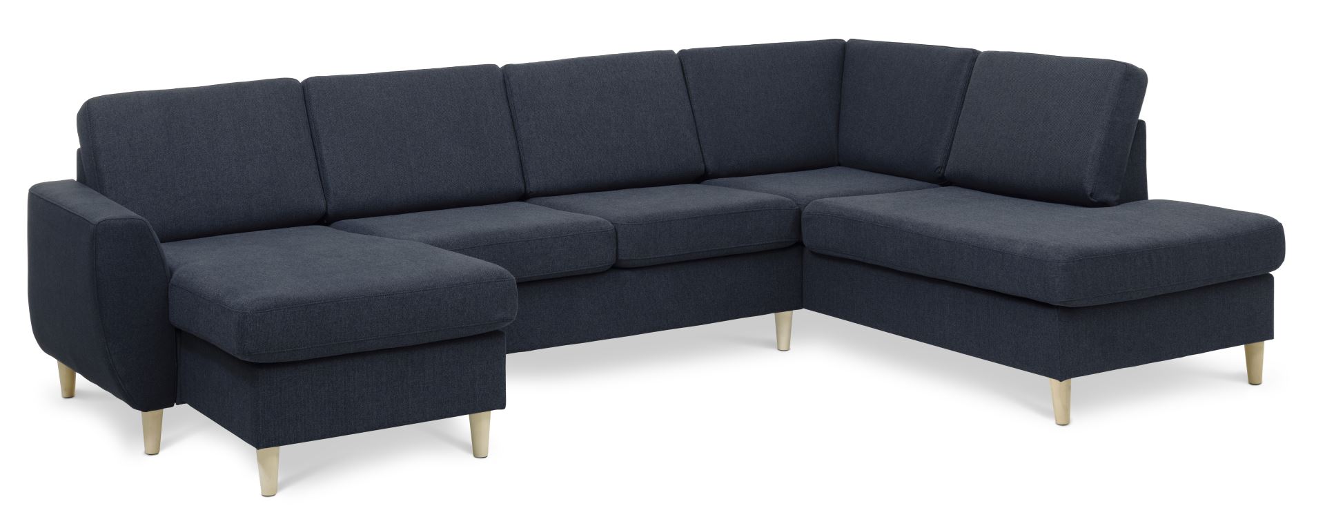 Wendy Set     Oe Right Sofa     Chaiselong Blå Polyester Stof Og Natur Træ