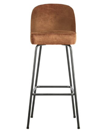 Woood Vogue Barstol     Ryglæn Og Fodstøtte Cognac Stof Og Sort Metal