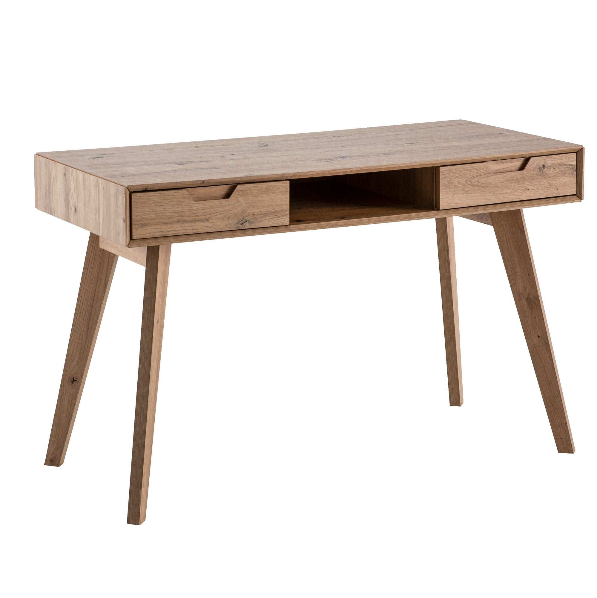 120x55x77 Cm Egetræsskrivebord Med Opbevaringsplads  Skandinavisk Designkontorbord Med Skuffer