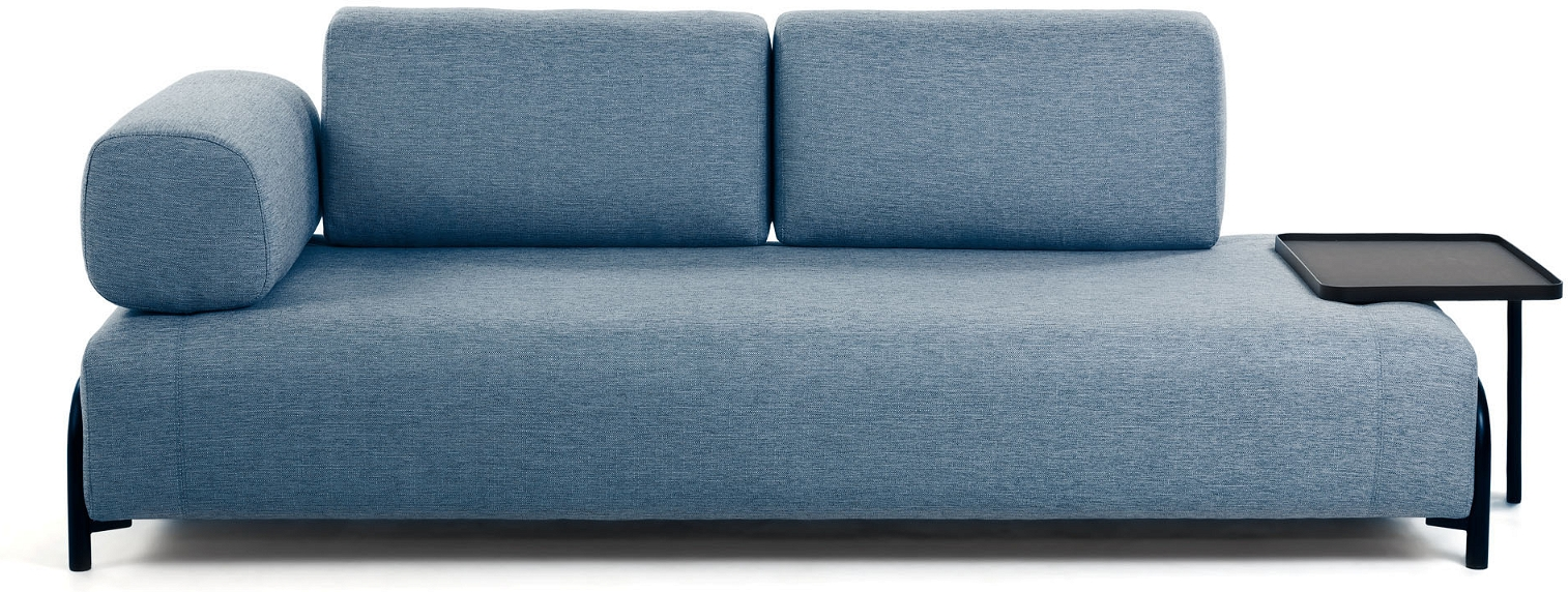 -personers Sofa Kave Home Compo   Pletresistent Blåt Stof Med Venstrelænet Armlæn Og Integreret Bakke  Nordisk Design