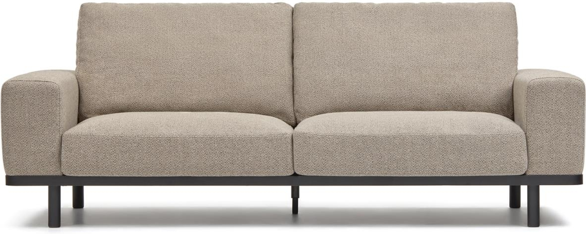 -personers Sofa Kave Home Noa Beige Sort Genbrugstekstil Med Sort Stålramme 230 Cm